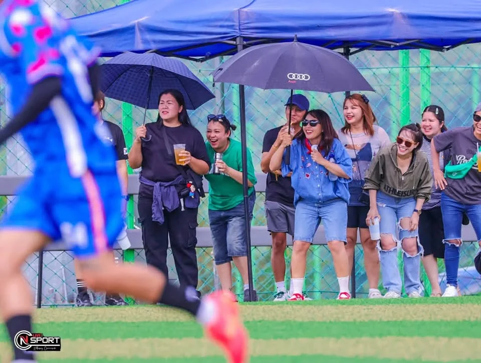 The Thailand A following during the quarter-final against Shwe Nyar Myay FC, the Myanmar B side, on Field A. Thailand went through to the semi-final. Photograph by CN LIVE SPORT. Photograph posted by AYa Kanthanutt, Thailand A supporter.